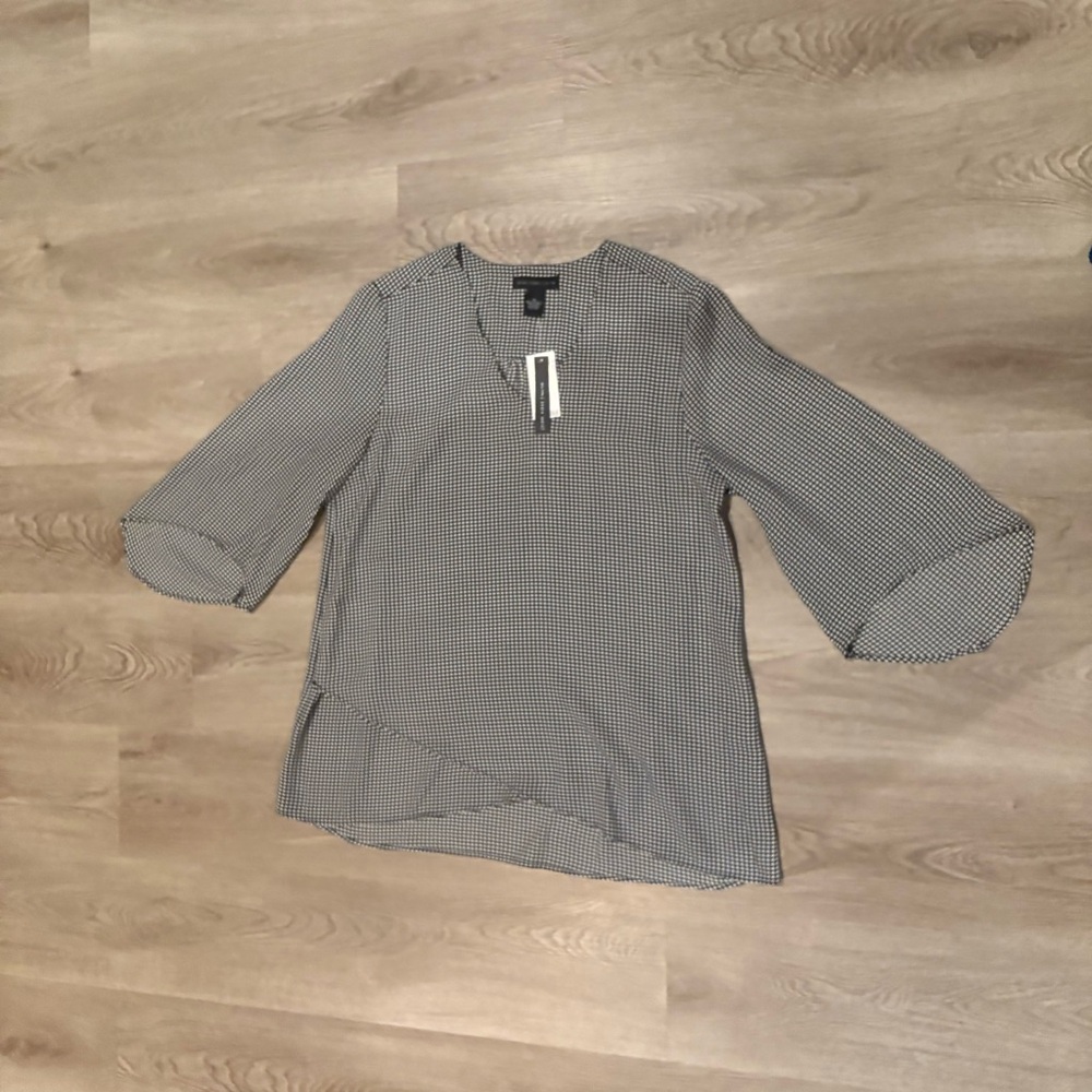 JOAN VASS Houndstooth Asymmetrical Blouse